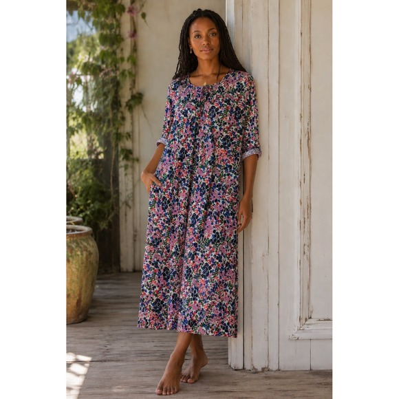 J. Crew Dresses & Skirts - J.Crew Women's‎ Medium Cotton Floral Midi Dress Long Sleeve Popover Multicolor